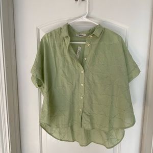 Madewell Hilltop Shirt in Geo Texture Sunfaded Mint Medium NWTS